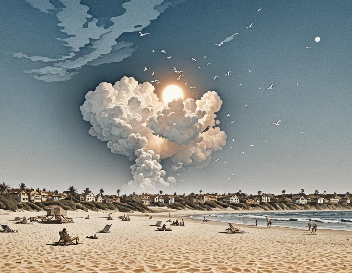 Surreal Beach Sunset in M.C. Escher Style