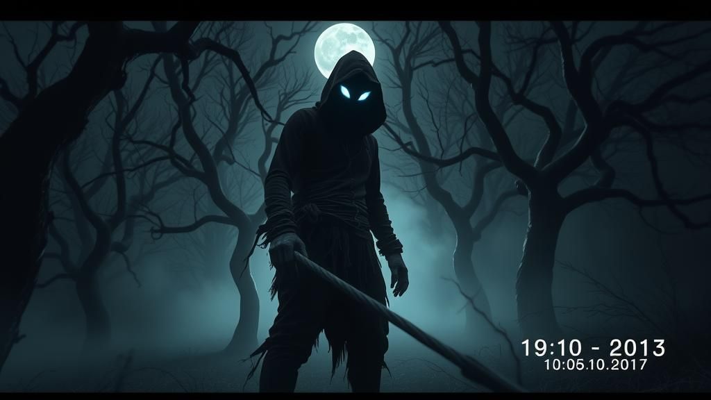 Glitched Shadow Figure in Moonlit Forest