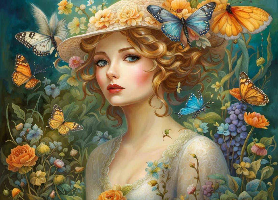 Fairy in Golden Forest: Watercolor Shabby Chic Style