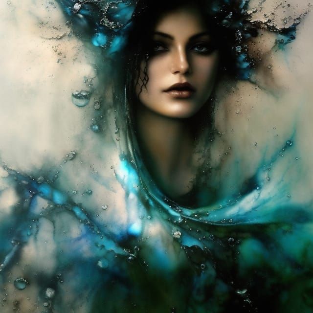 Detailed Black Rose with Light Particles and Water Drops