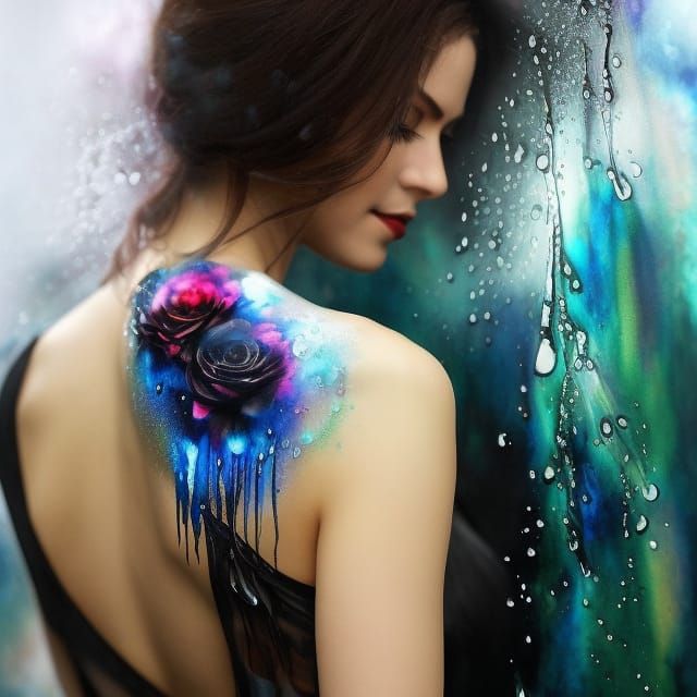 Dreamy Black Rose with Fractals and Light Particles