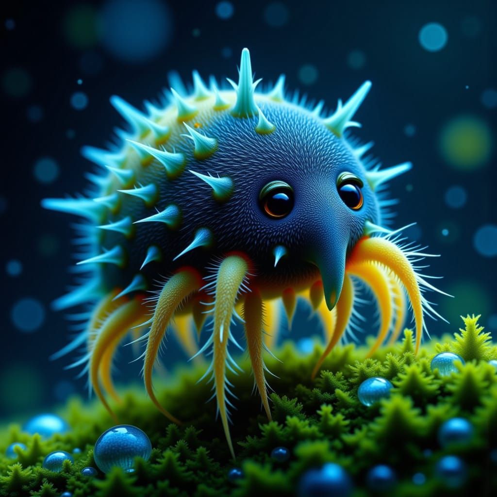 Macro Photo of Bioluminescent Woolybear Tardigrade in Moss