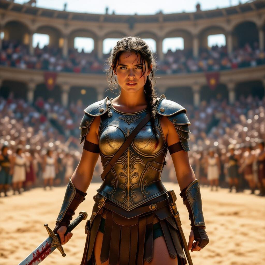 Victorious Gladiator in Arena: A Cinematic Film Still