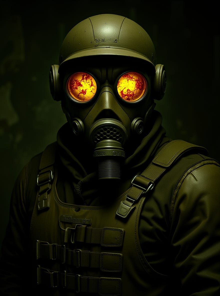 Steampunk Soldier in Chemical Suit, Post-Apocalyptic Film St...