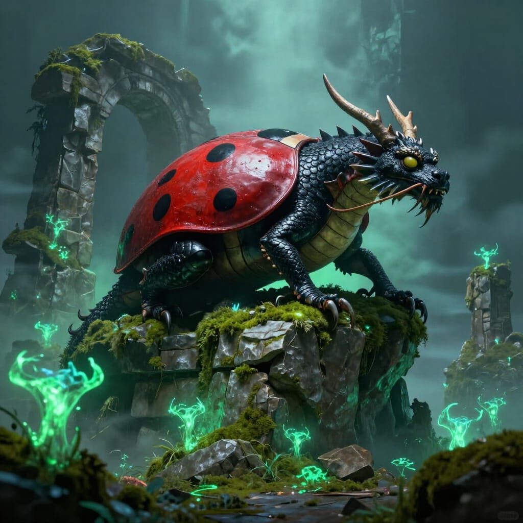 Colossal Ladybug Dragon on Ancient Ruins