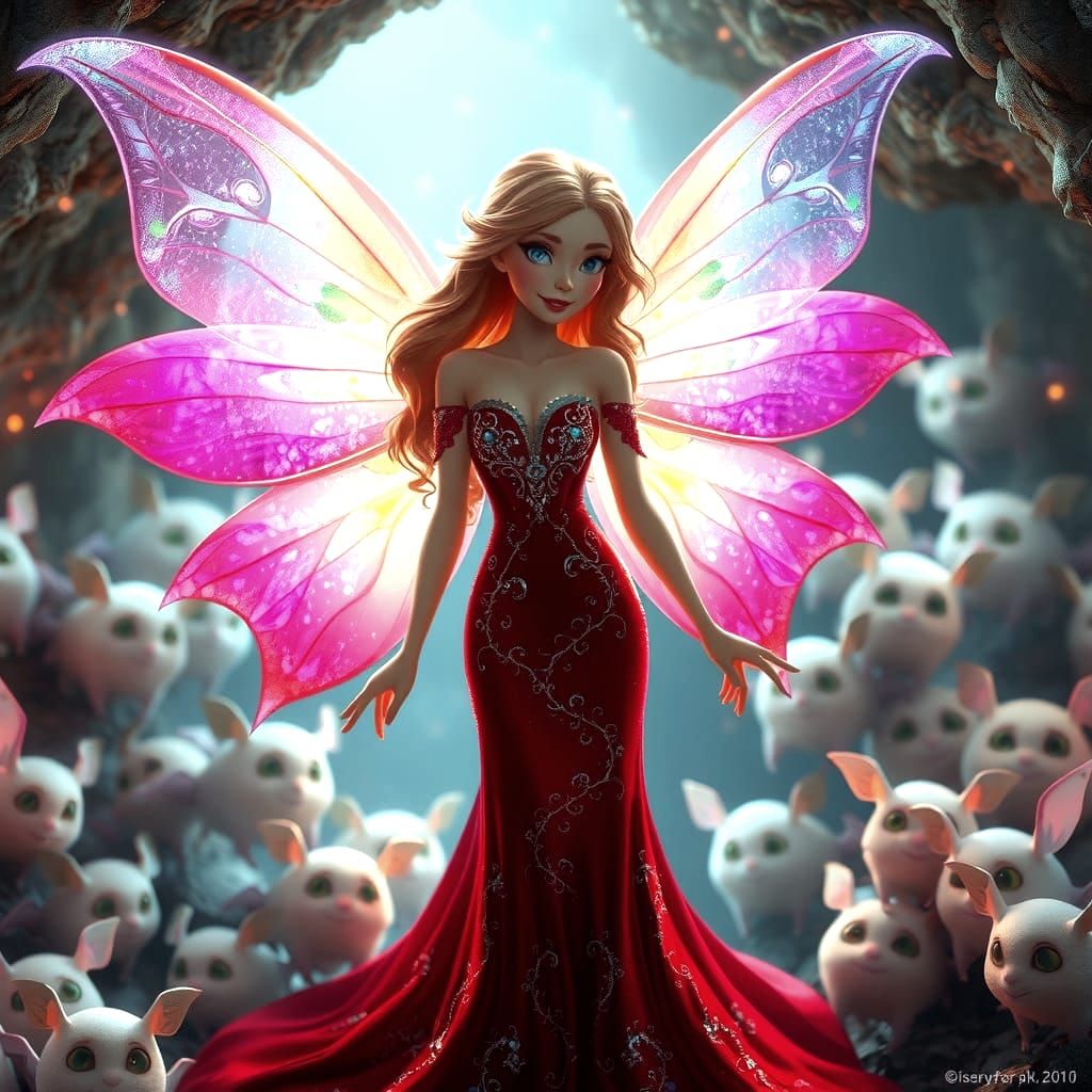 Glowing Fairy with Bats in 3D Anime Style