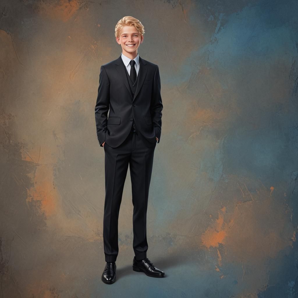 Boy in Black Suit: Matte Painting Portrait