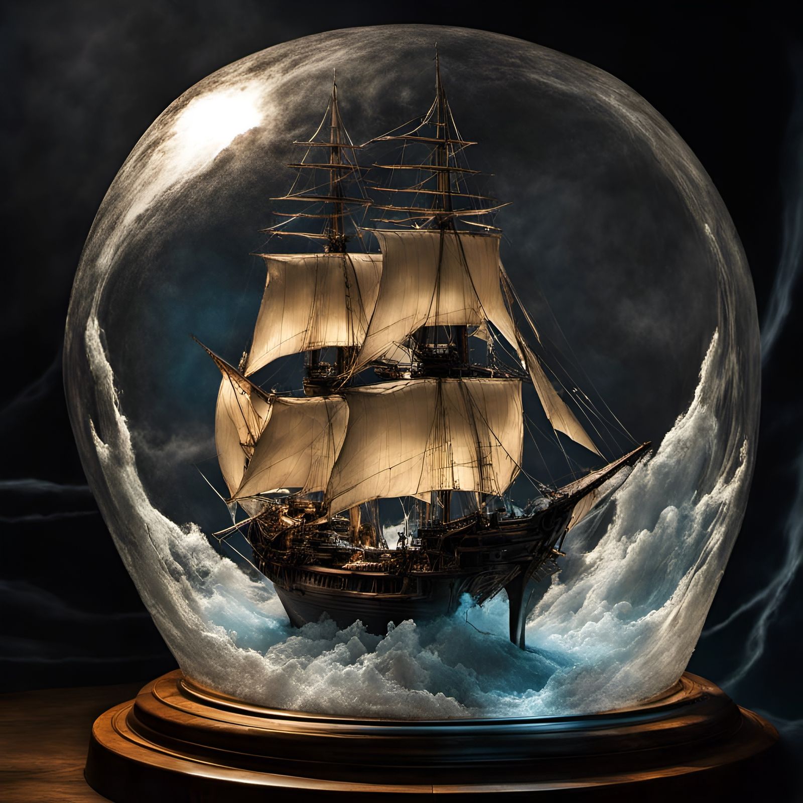 Ship in a Bottle: Lightning Storm at Sea