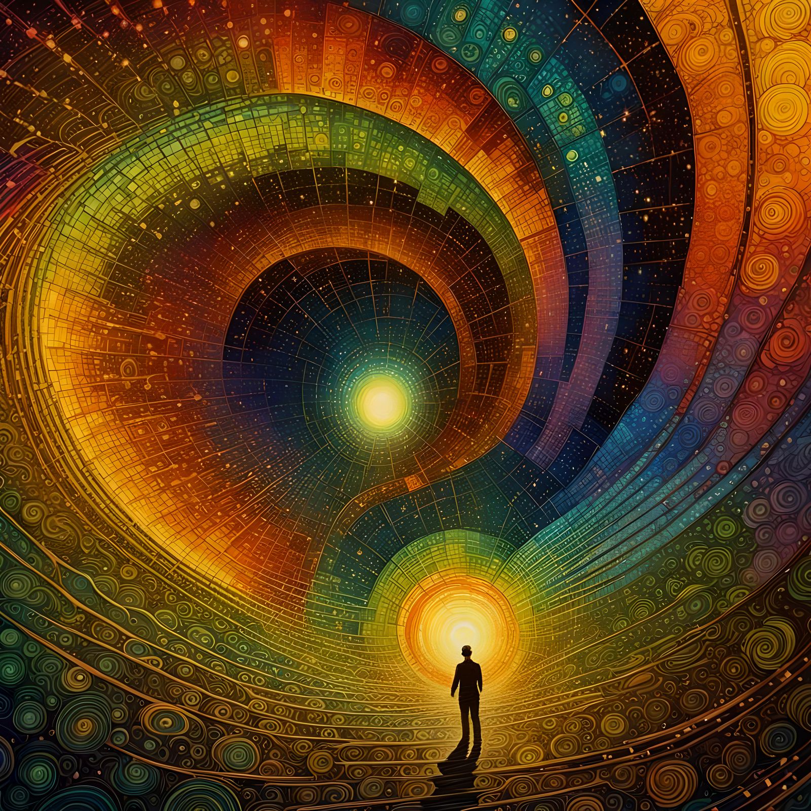 Golden Spiraling Vortex in Solarpunk Style