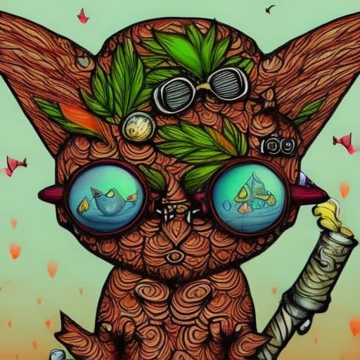 Winged Mushroom Cat in Steampunk Goggles