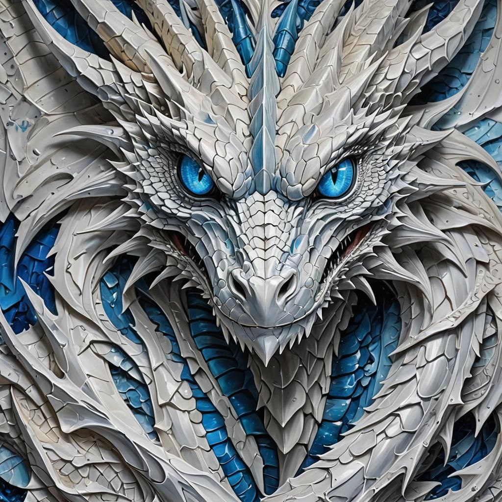 Blue-Eyes White Dragon as Impasto Painting