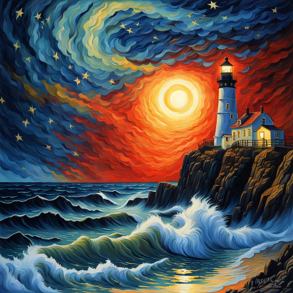 Dramatic Lighthouse Scene in Expressionist Style