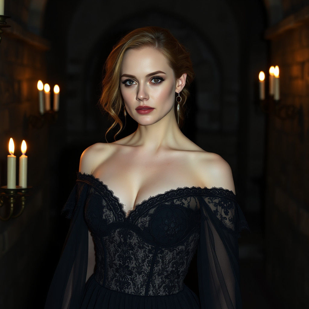 Anna Paquin in Gothic Black Lace Gown