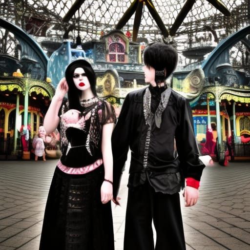 Goths at the Amusement Park: Hyperrealistic Image