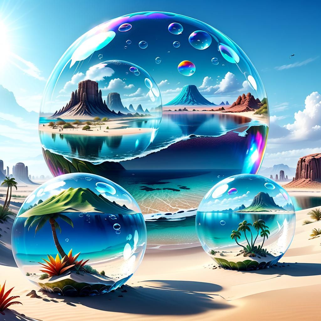 Landscapes in a Bubble: Tropical, Desert, Beach, Watercolor