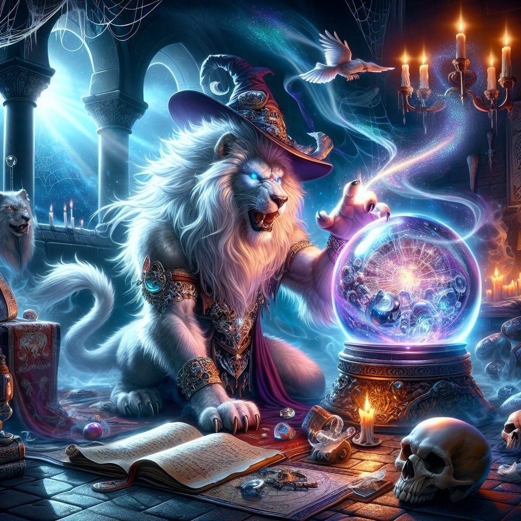 Mystical Lion Sorcerer in Airbrush Art Style
