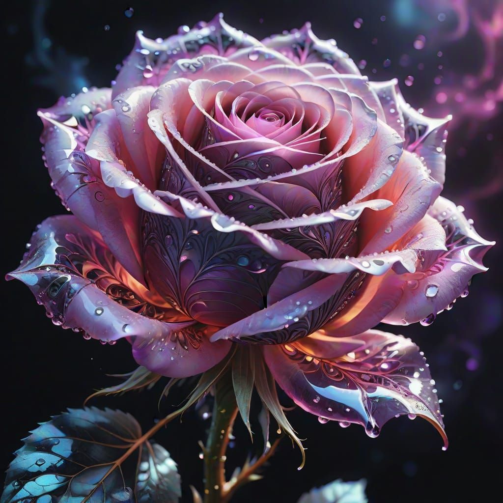 Surreal, Iridescent Rose Blooms in Darkness