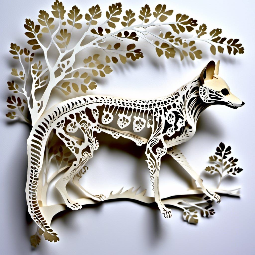 Lace Pine Marten Skeleton in 3D Paper Art