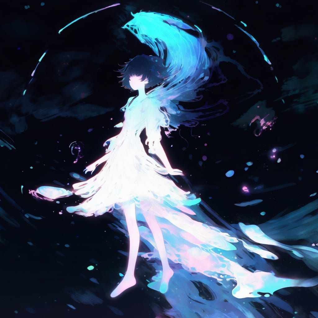 Anime Impressionism: Luminous Opera Scene with Angel Wings