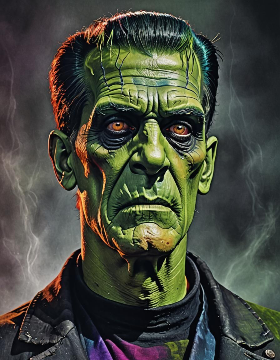 Rainbow Frankenstein Monster Portrait in Vibrant Colors