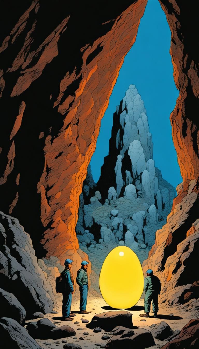 Ominous Egg Discovery in Crystal Cave, Herge Style