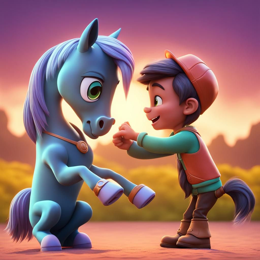 Touching Moment: Pony Petting, Pixar-Style 3D Art