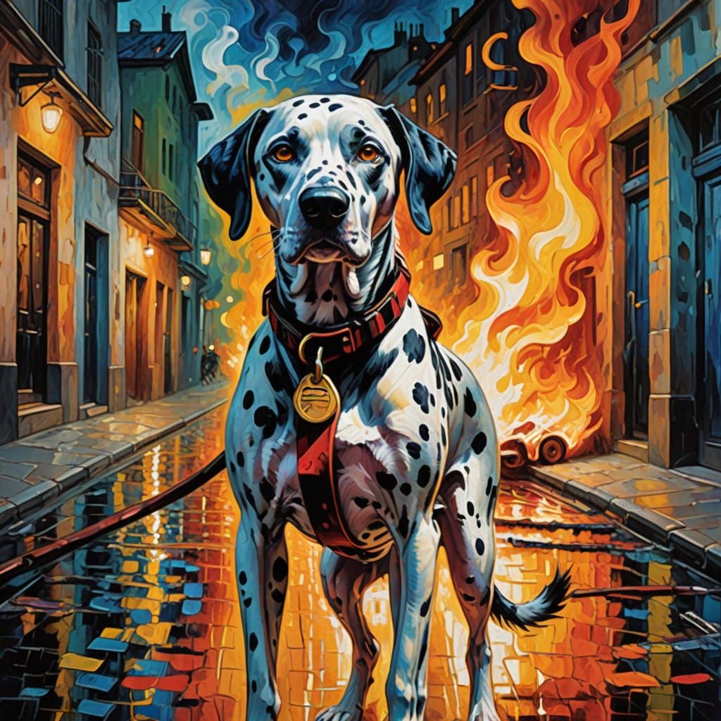 Intense Neo-Impressionist Portrait of a Dalmatian Firefighte...