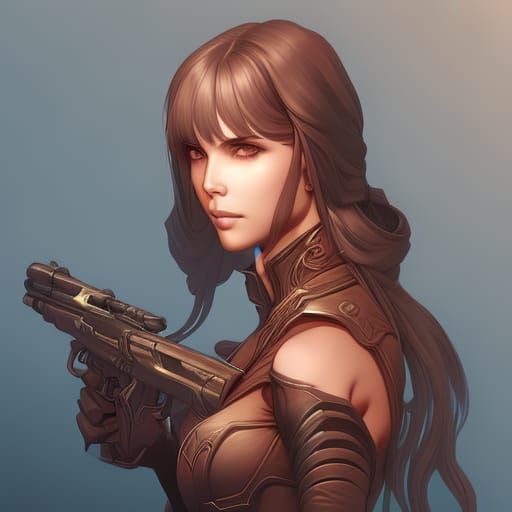 Intricate Portrait of Girl with Gun, Hyperdetailed Art