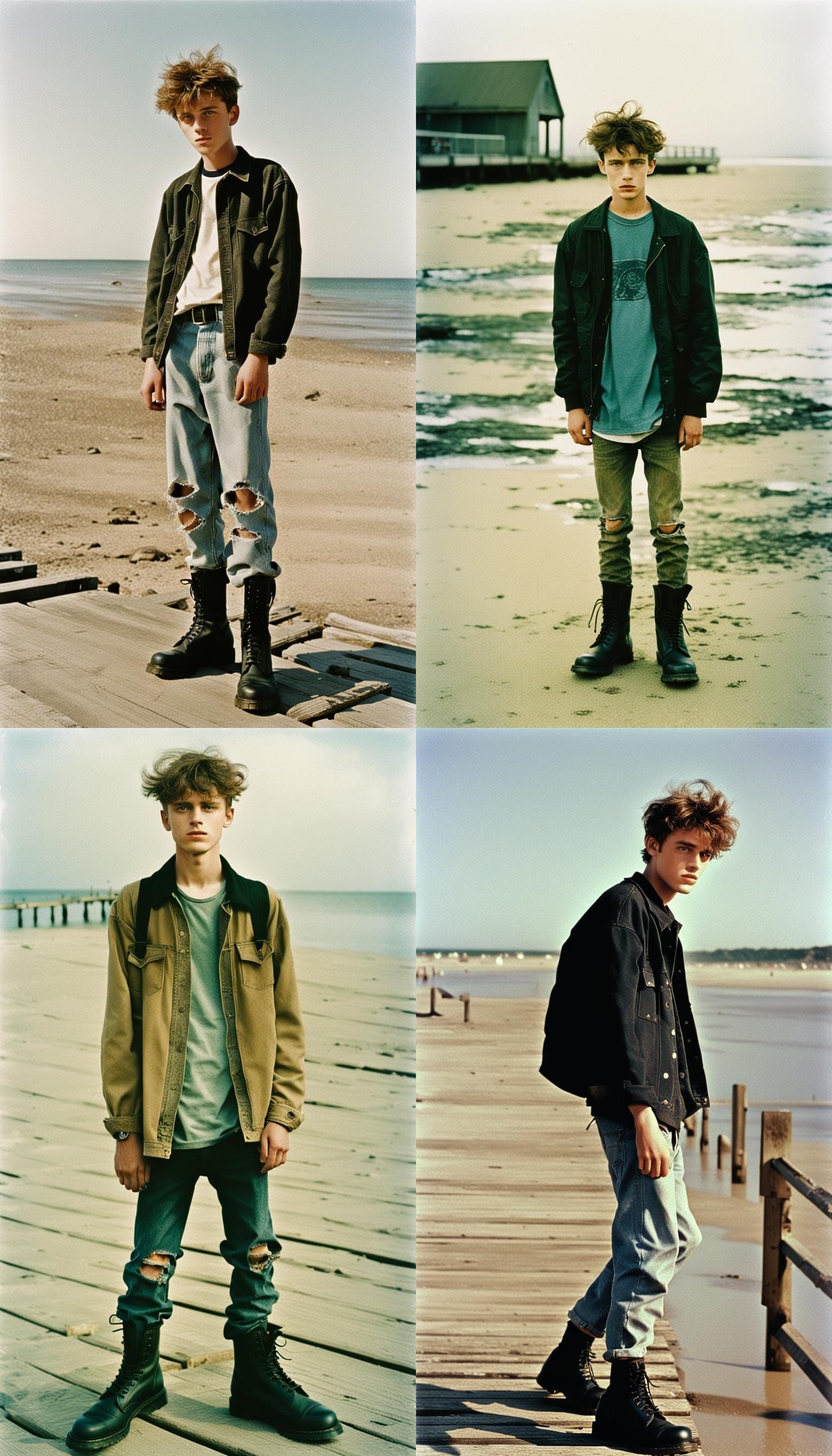 Grunge Indie Student on Beach Pier, Fine Art Portrait