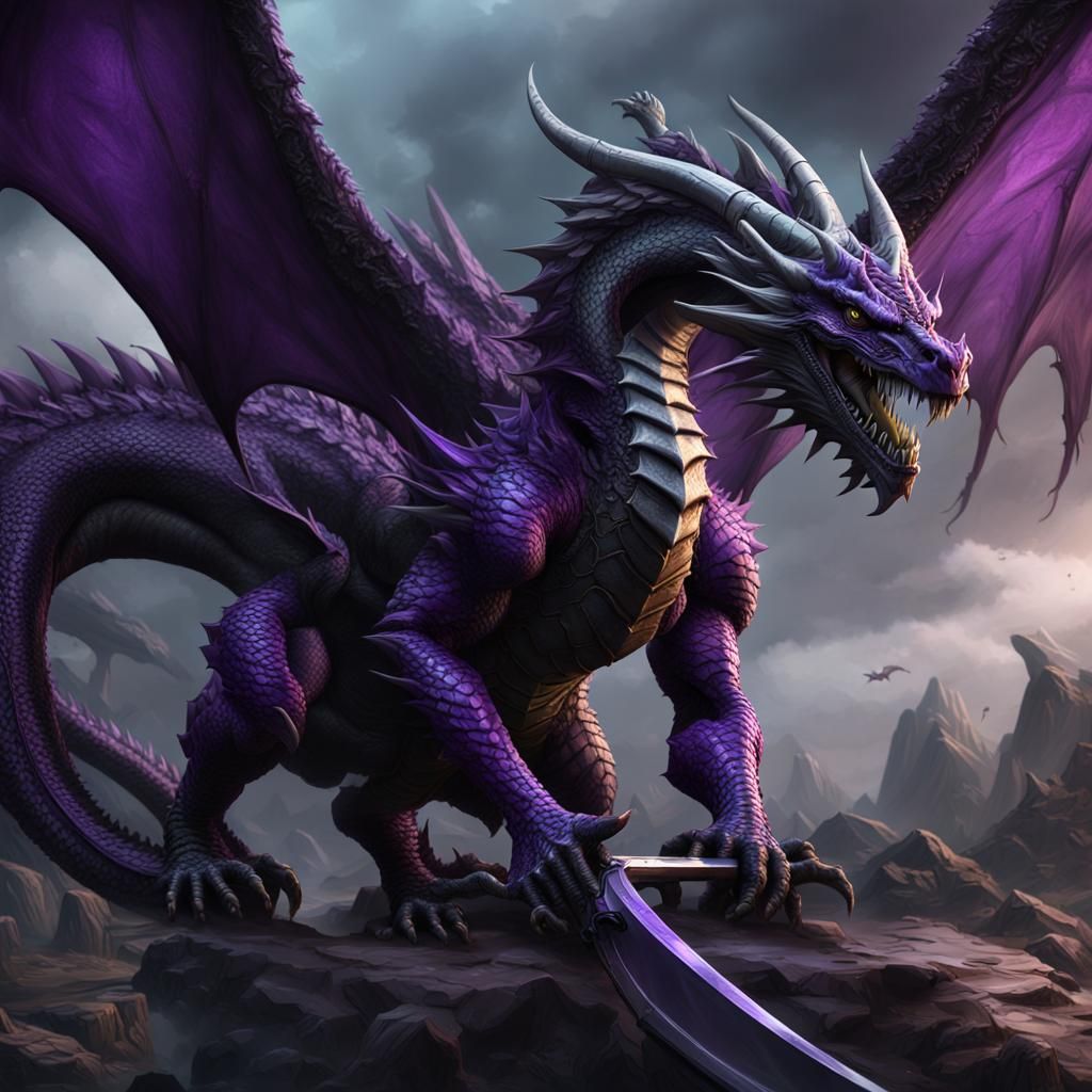 Purple and Black Dragon with Blade Scythe