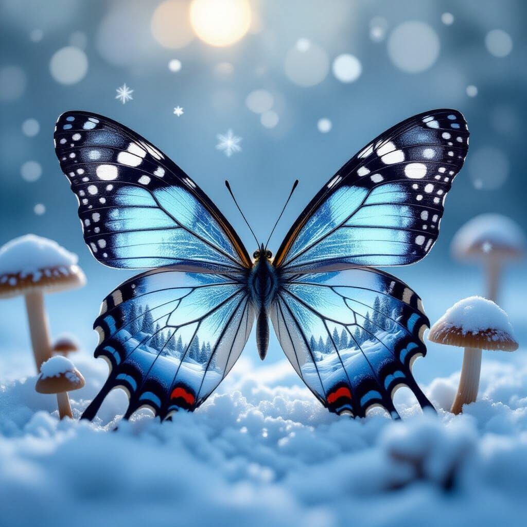 Hyper-Realistic Butterfly with Winter World Wings