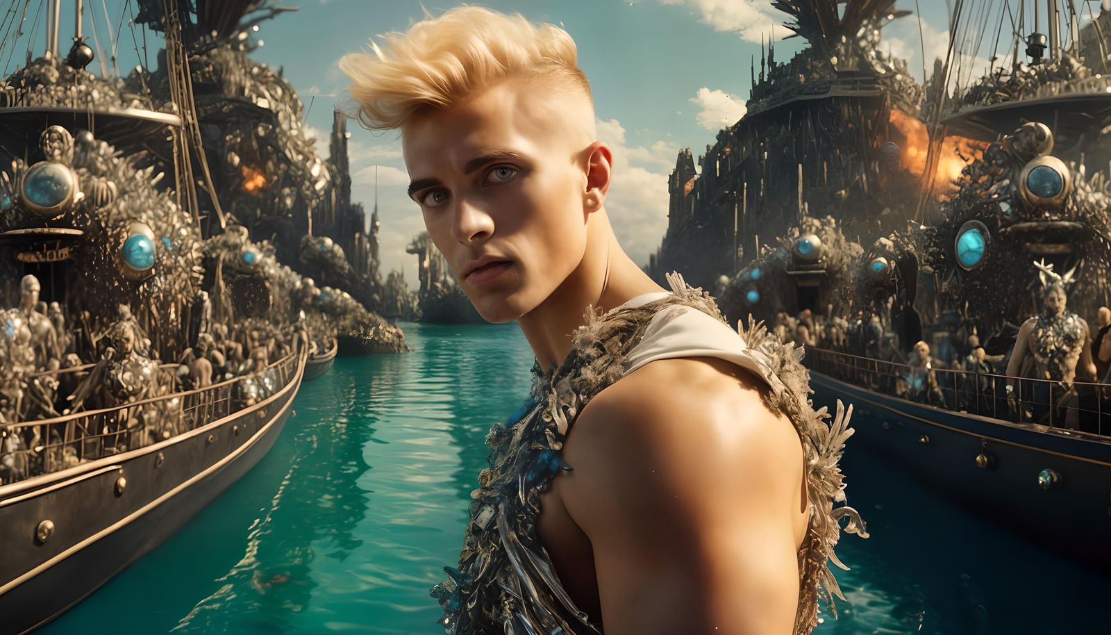 WWI Sailor on Tropical Island in Steampunk Horror Style