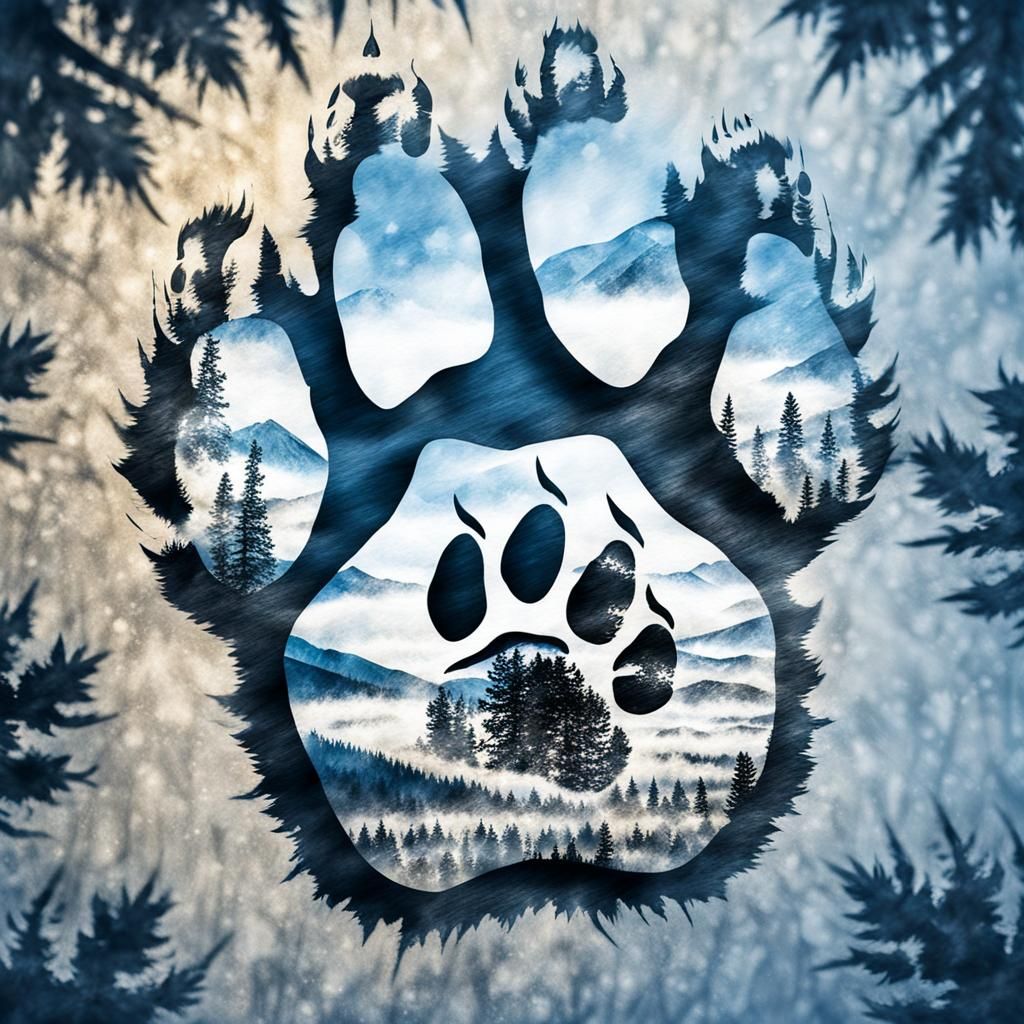Double Exposure Bear Paw Print in HDR