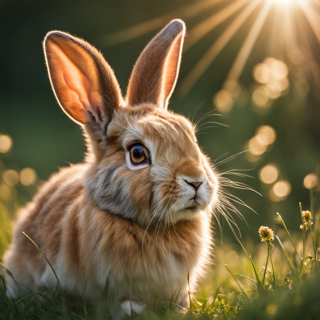 Fluffy Rabbit in Sunlit Meadow