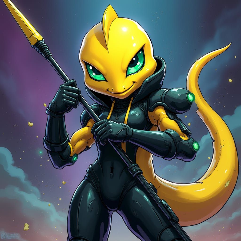 Digimon Anime Style Yellow Bananashark in Tactical Stealth S...