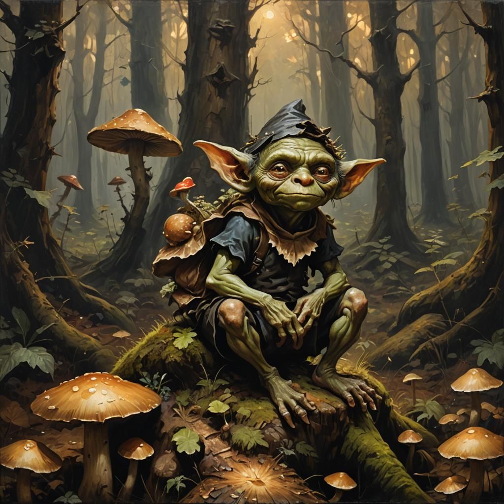 Goblin in Forest: Oil Painting in Old Master Style