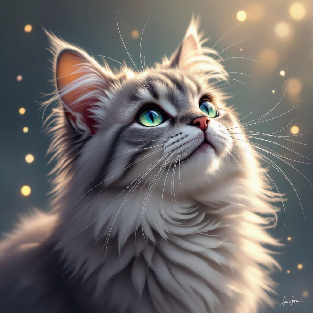 Majestic Chinchilla Cat with Bright Blue-Green Eyes