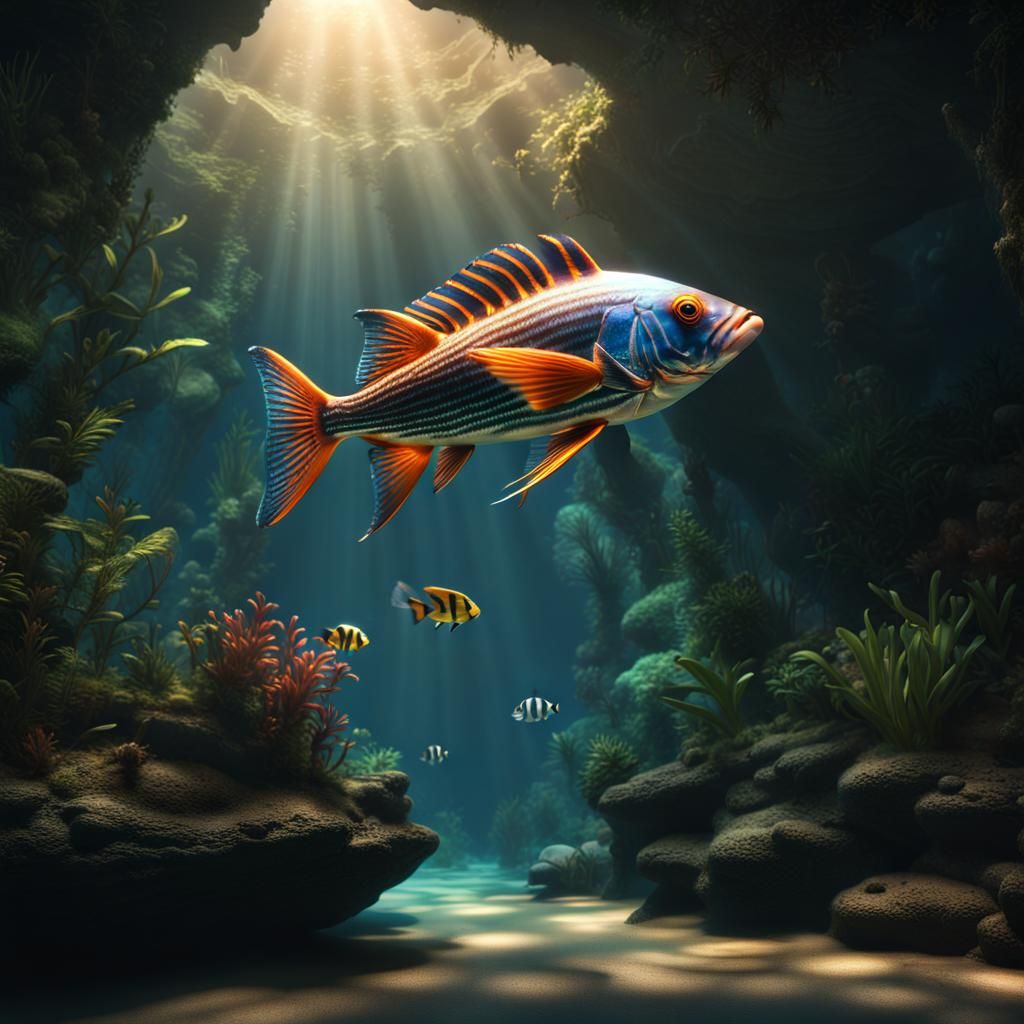 Glowing Jungle Fish on Cliff in Photorealistic CGI
