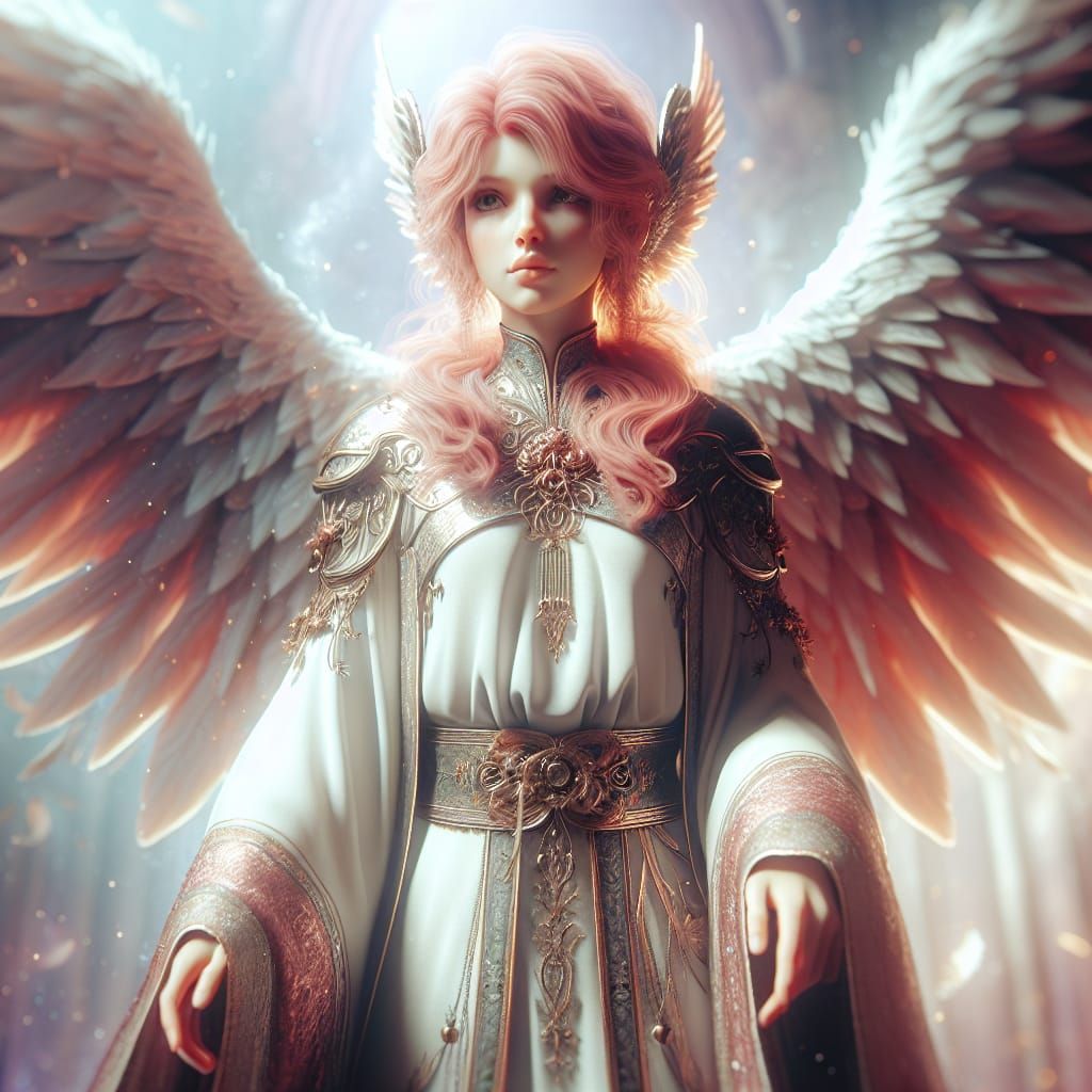 Angelic Healer with Rose-Gold Hair on Epic Pedestal