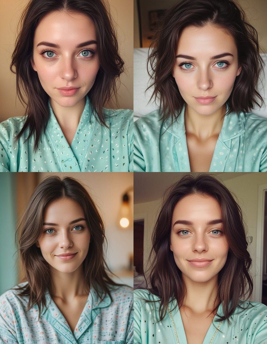 Brunette Girl with Aqua Eyes Smirking