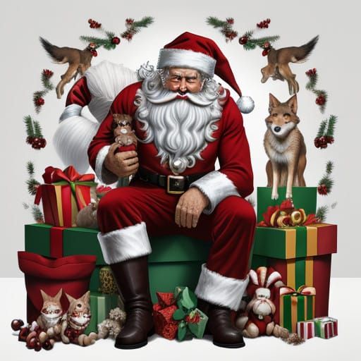 Surreal Fusion of Wolf and Santa Claus Delights Little Wolf....