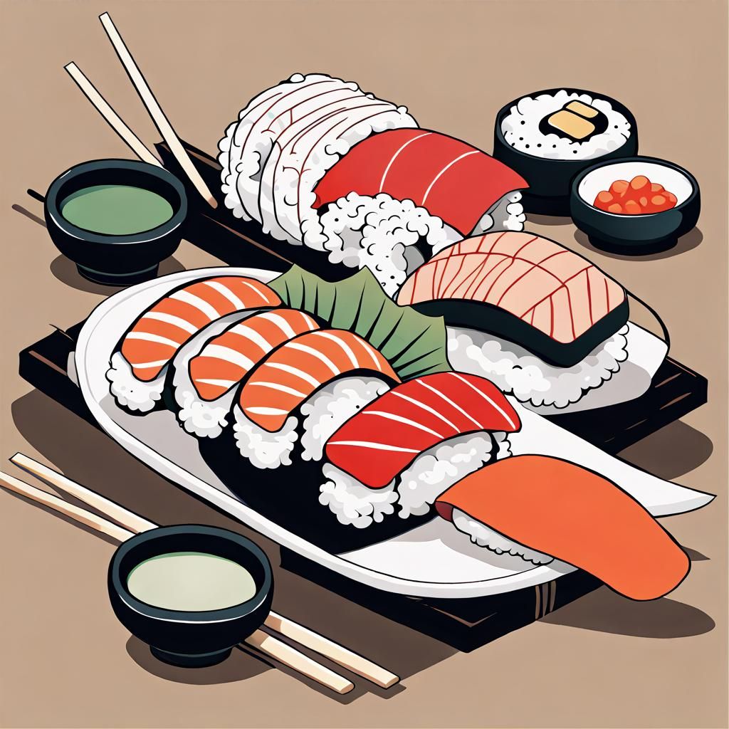 Sushi Vector Art Inspired by Ukiyo-e Design