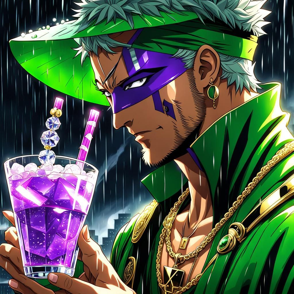 Hyperrealistic Zoro with Jewelry in Anime Style