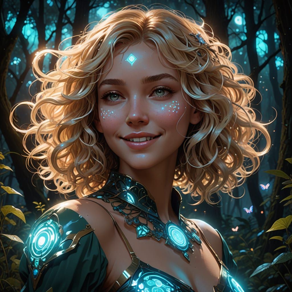 Cosmic Girl Portrait in Bioluminescent Fairycore Style