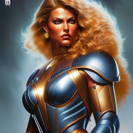 Muscular Robot Woman in Comic Book Style