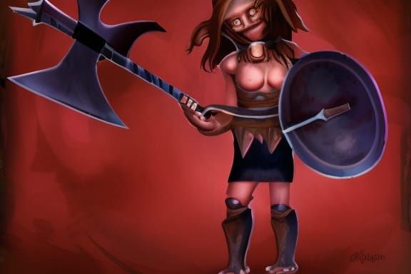 Fantasy Red Goblin Girl Warrior in Armor