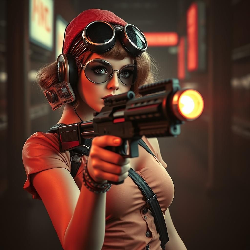 Decopunk Girl with Gun: Retro Futurism