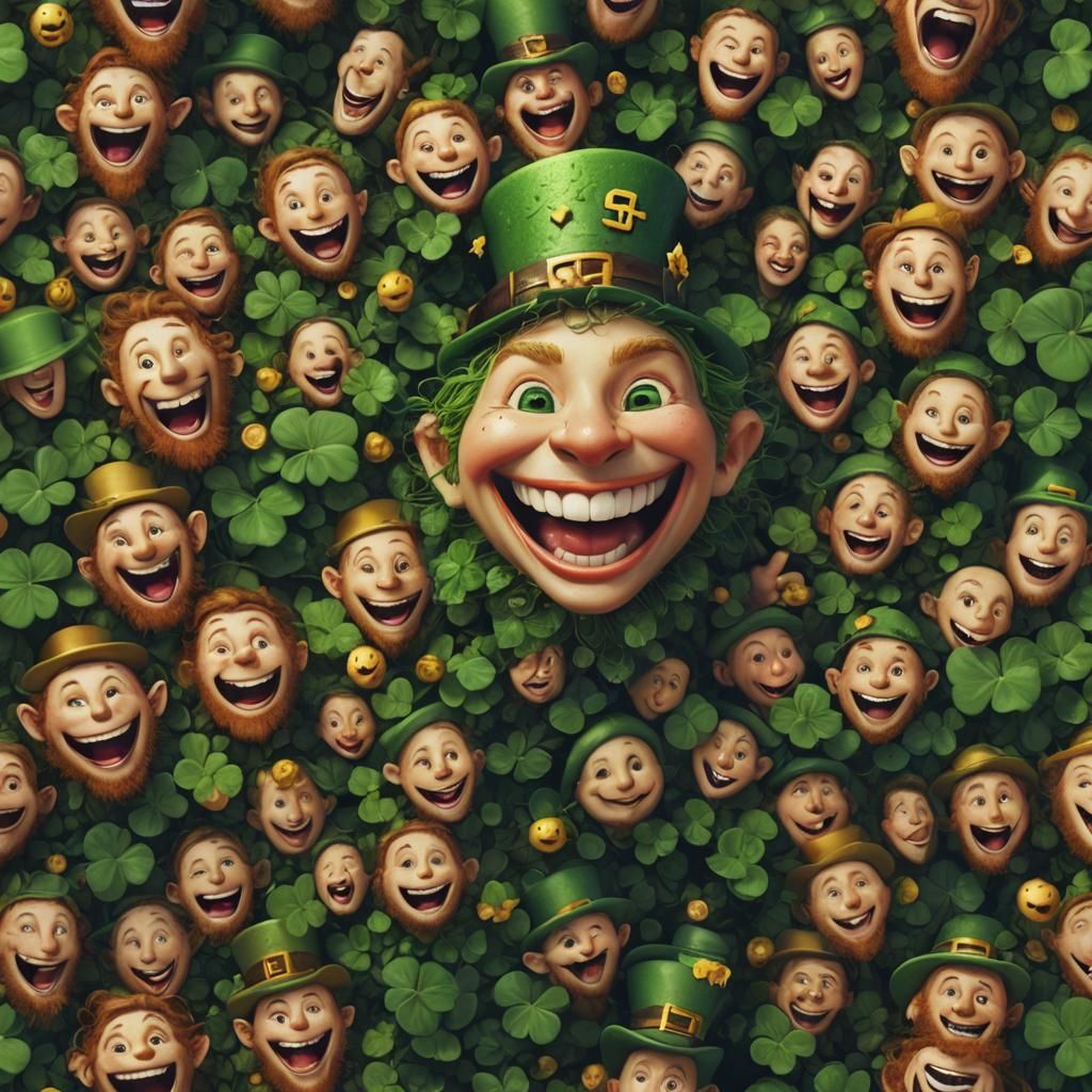 Happy Face Symbol Surrounded by Laughing Leprechauns