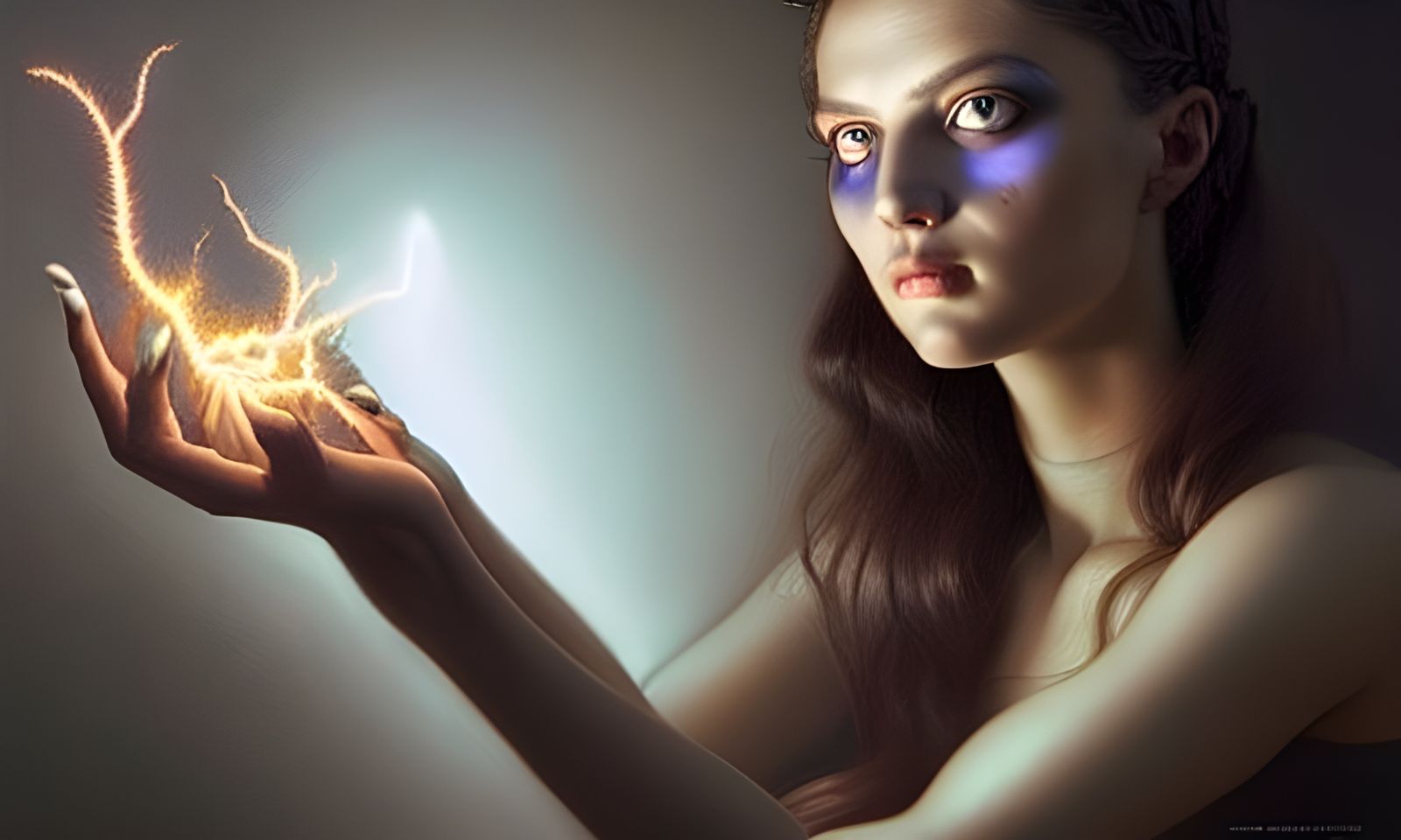 Beautiful Woman Conjures Electricity: Hyperrealistic Digital...