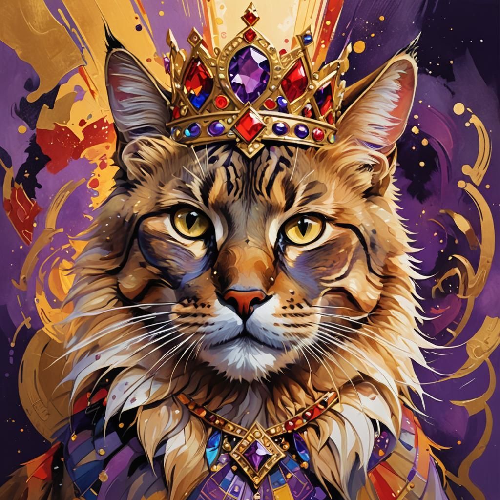 Regal Cat Portrait in Abstract Concept Art